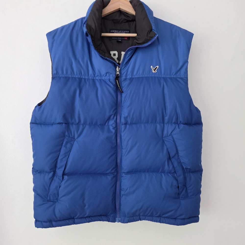 American Eagle Puffer Vest Blue Down Filled Sleeveless‎ Jacket Mens Size Medium